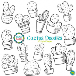 Cactus Doodles Digital Stamp - Cactus Cliparts / Garden Clipart ...