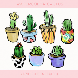Digital Download Clip Art, Cactus Overlay, Hand-drawn Potted Cactus ...