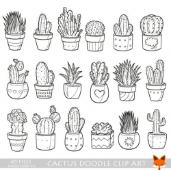 Succulent Cactus Potter Garden Decor Home Plant Doodle Icons ...