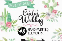 Watercolour Wedding Cactus Clipart - 48 | Design Bundles