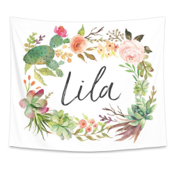 Cactus Floral Wreath Personalized Wall Tapestry - Caden Lane