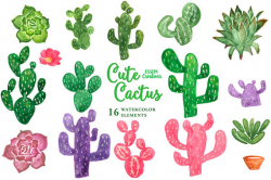 Succulent Watercolor Cactus Clipart Cute Baby Shower