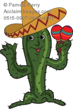 Clip Art Illustration of a Mexican Mariachi Cactus