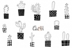 Cute modern cactus clipart, Black and white hand drawn cacti clip ...
