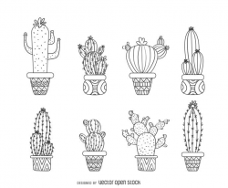 Hand drawn outline cactus collection - Vector download