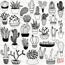 Succulent Clipart - Hand Drawn Cactus Clipart - Potted Cactus Art ...