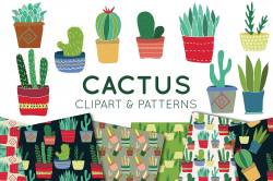 Cactus Clipart and Seamless Pattern Set | Design Bundles