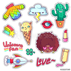 Cool stickers set in 80s-90s pop art style. Patch badges and pins ...