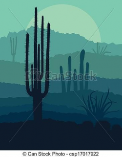 Vector - Desert cactus plants wild nature landscape illustration ...