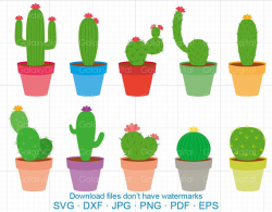 Potted Cactus Clipart, Cactus SVG DXF Silhouette Cricut Cut Files ...