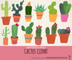 Cactus clip art, hand painted clip art, summer clip art, botanical ...