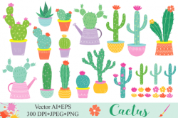 Cactus clipart / Cacti plants clip art / Cute potted cactuses vector  graphics / Cactus illustrations