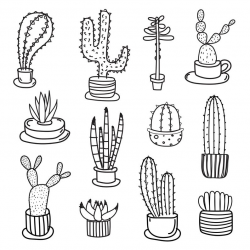 Hand Drawn Cactus Vector Set. Cactus Clipart Set, Doodle Art, Clipart,  Vector Files, Digital Download Clipart.