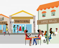 Flat Wind Fashion Illustration Outdoor Cafe Scene, Café, Open Air ...