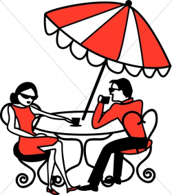 Cafe Scene Under Umbrella | Coffee Hour Clipart
