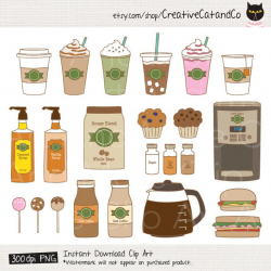Coffee Clipart Clip Art Coffee Shop Bakery Cafe Clipart - Digital Instant  Download