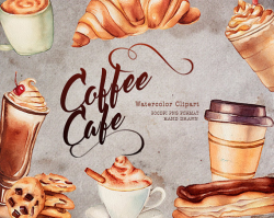 Coffee clipart Cafe clipart Food Watercolor clipart