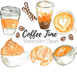 Coffee Clip Art - Cafe Clip Art - Food clip art - Watercolor Clip ...