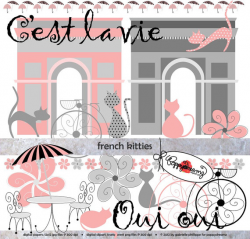 French Kitties: Clip Art Pack (300 dpi transparent png) Card Making ...