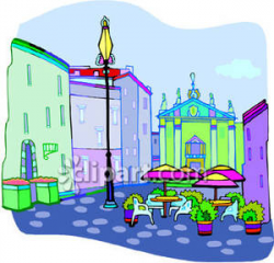 European Outdoor Cafe - Royalty Free Clipart Picture