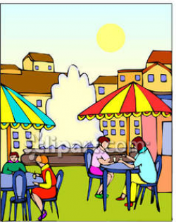 Woman Eating At an Outdoor Cafe - Royalty Free Clipart Picture