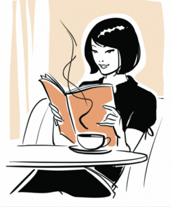 Woman reading book at café