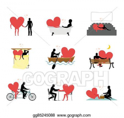 Vector Art - Lovers set of silhouettes. man and heart in movie ...