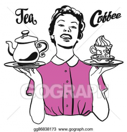 Vector Illustration - Vintage waitress presents coffee and ...