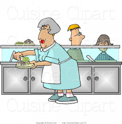 Cuisine Clipart of a Cafeteria Lady Preparing Plates of Food for ...