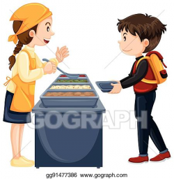 Vector Art - Boy getting food in the canteen. Clipart Drawing ...