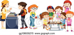 EPS Vector - Children eating at cafeteria. Stock Clipart ...