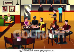 Vector Art - Young people eating pizza together in a restaurant ...