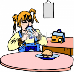 Clipart Image of a Little Girl Have a Hamburger For Lunch ...