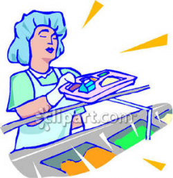 School Lunch Lady Serving Food - Royalty Free Clipart Picture