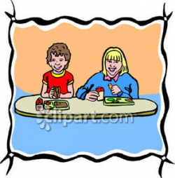 Two Students Eating Lunch In the Cafeteria - Royalty Free Clipart ...