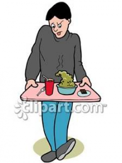 Boy Making a Face At His Cafeteria Lunch - Royalty Free Clipart Picture