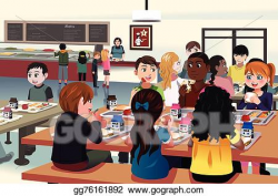 Vector Art - Kids eating at the school cafeteria. Clipart Drawing ...