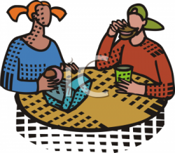 Clipart of Students Eating Lunch Together in a School Cafeteria