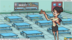 A Female Teacher Holding A Book and A School Cafeteria Background