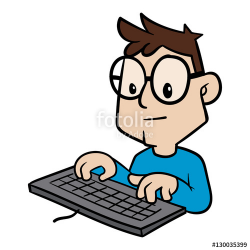 Cartoon Person Typing on Keyboard Vector Illustration