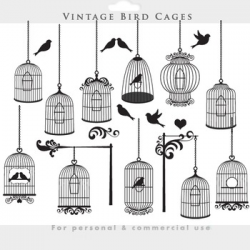 Bird cage clipart - vintage birdcages clip art elegant ornate flourish birds