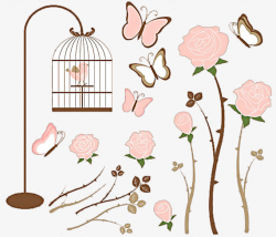 Bird Cage Flowers Butterfly Beautiful Material Free To Pull ...