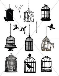 Vector Bird Cage, SVG Birdcage, Flowers and Butterfly Clipart, Hand ...
