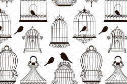 Vintage bird cages pattern ~ Patterns ~ Creative Market