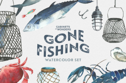 Gone Fishing Watercolor Clip arts ~ Illustrations ~ Creative Market