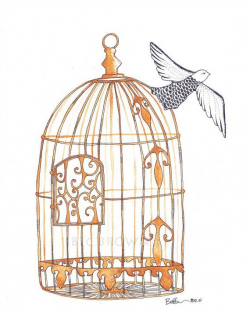 Gold Bird Cage Watercolor Art Drawing 8x10 by CloudsofColourShop ...