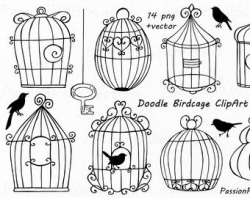 Doodle Birdcage ClipArt, Wedding bird cages, Lovebird, Bird Cage ...