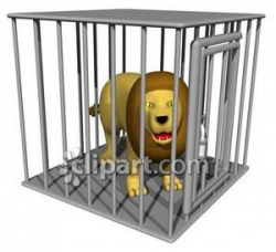 A Male Lion In a Cage - Royalty Free Clipart Picture