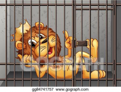 Vector Art - Lion being locked in the cage. Clipart Drawing ...