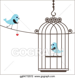 Vector Art - Cute love birds in birdcage. Clipart Drawing ...